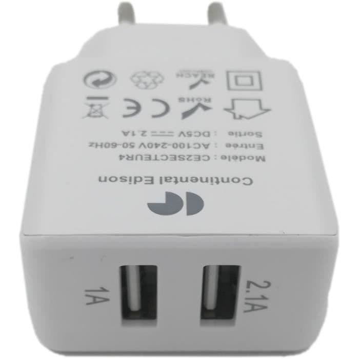 CONTINENTAL EDISON AC adapter dobbeltindgang 1A + 2.4A