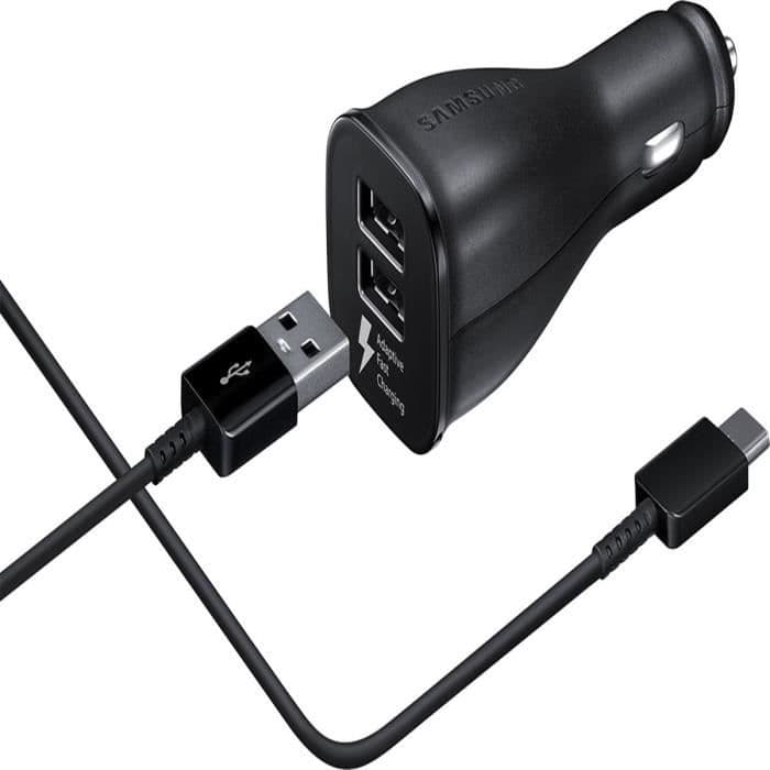 Samsung Dual Fast Black Car Charger med USB Type C-kabel