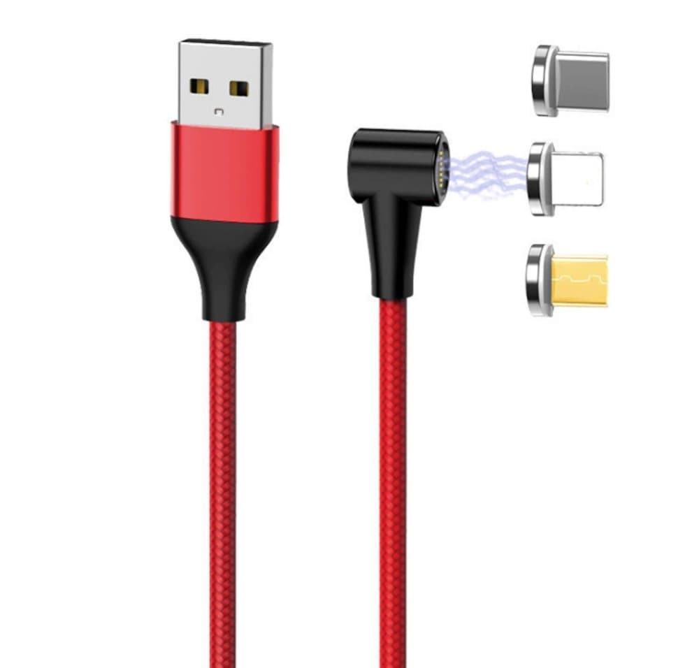 Magnetisk L-formad laddkabel Lightning, USB-C, MicroUSB röd
