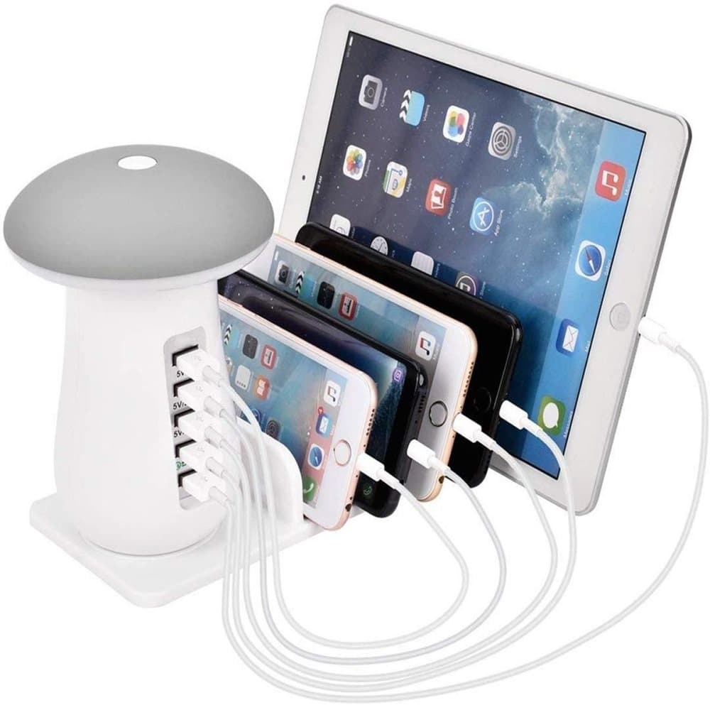 USB-laddningsstation QC3.0 med 5 portar och LED lampa