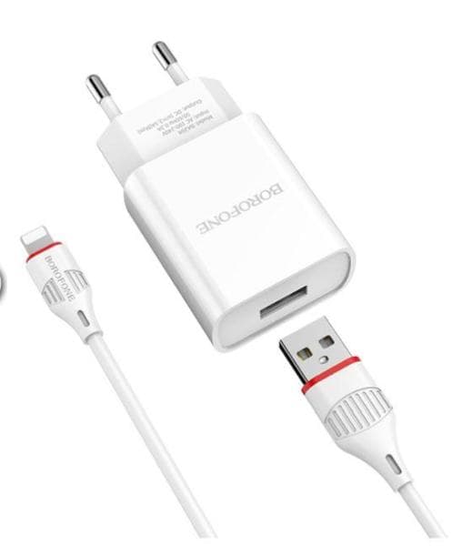 Borofone BA20A vägladdare med 1 m iphone kabel svart