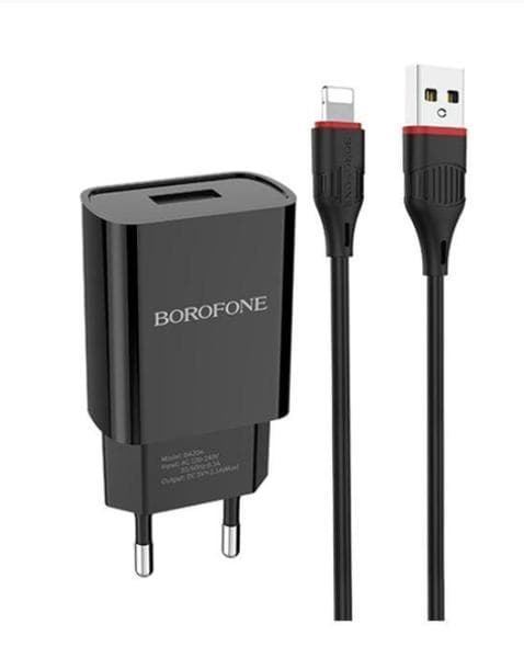 Borofone BA20A vägladdare med 1 m iphone kabel svart