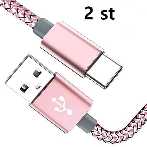 2 st 3 m top kvalitet  USB-C färgade kabel rosa