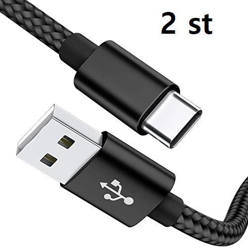 2 st 3 m top kvalitet  USB-C färgade kabel rosa Svart