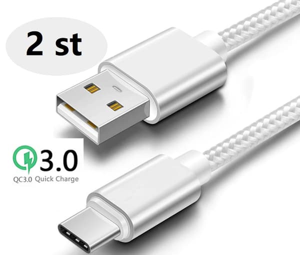 2 st 3 m top kvalitet  USB-C färgade kabel rosa