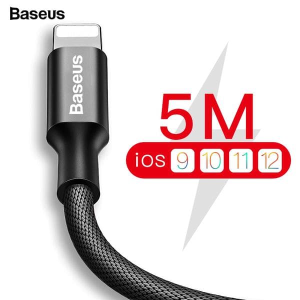 Extra lång  5M iphone  baseus kabel svart