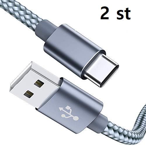 2 st 3 m hög kvalitet usb-c svart Silver