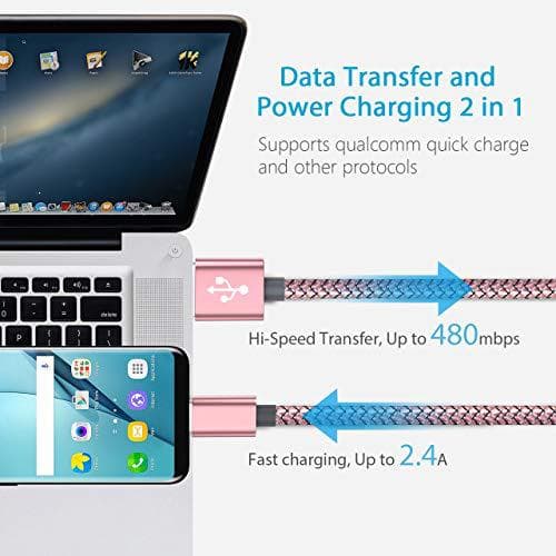 3 st hög kvalitet 2 m usb-c rosa