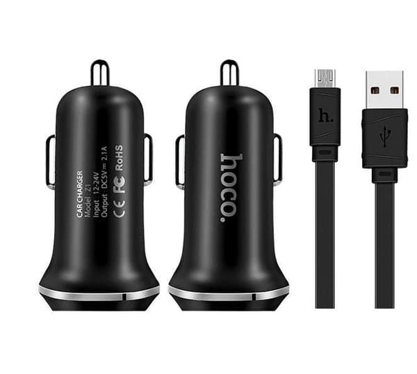 Duo 2.1A USB Billaddare med iPhone-kabel svart