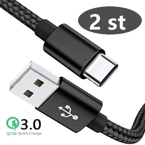 2 st super kvalitet 3 m  usb-c svart