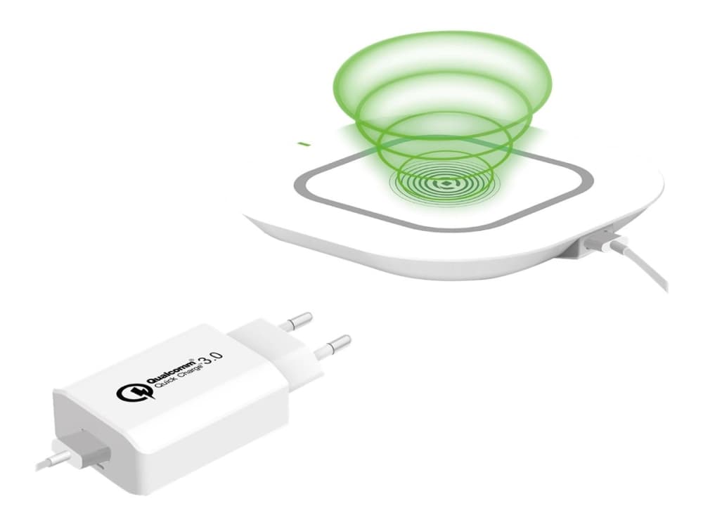 Celly ProPower Fast wireless charger kit - Trådløs ladematte - (AC-strømadapter, USB-kabel) - 10 watt - QC 3.0 - hvit