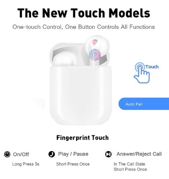 trådlösa I12 mini TWS med touch funktion vit