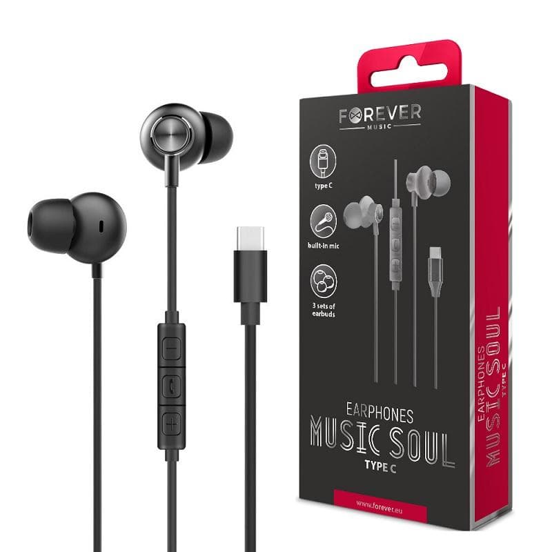 FOREVER Music Soul Stereo-hörlurar med mikrofon - Typ-C kontakt