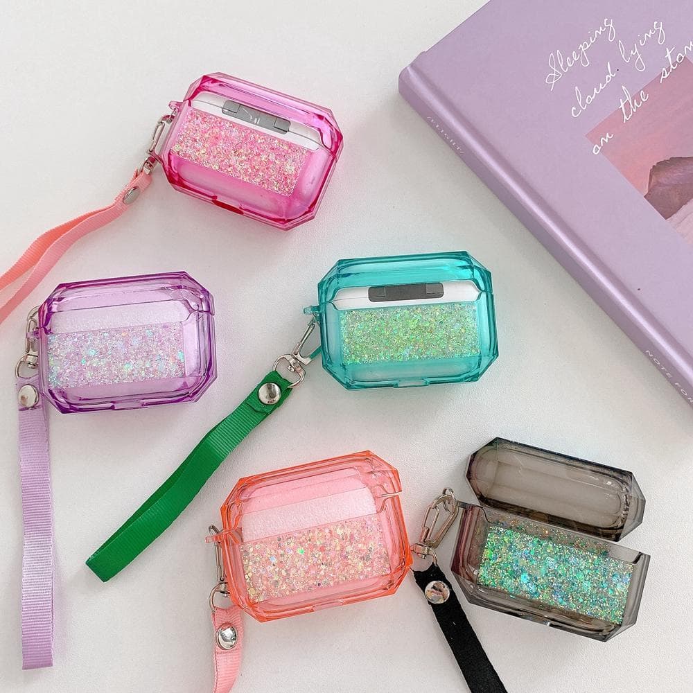 Case for Airpods Pro with glitter and extra strap