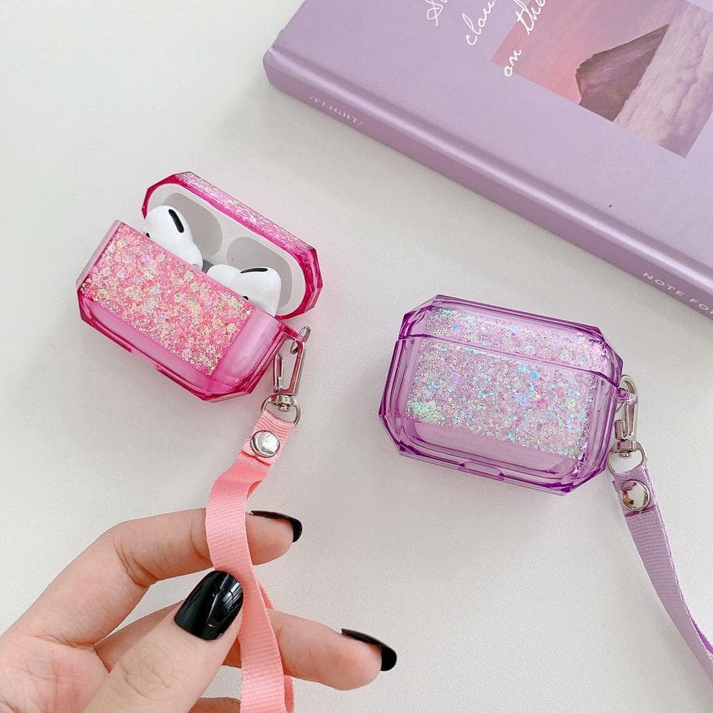 Case for Airpods Pro with glitter and extra strap