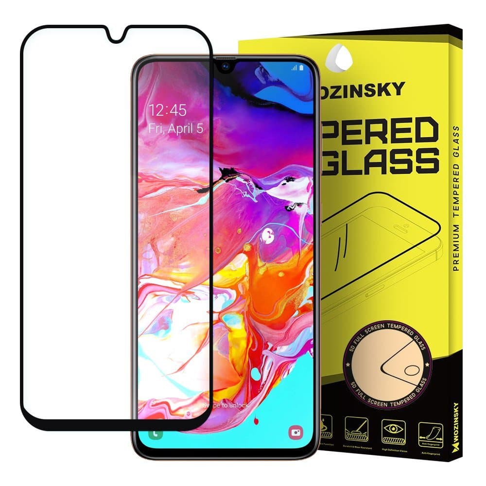 FULL SIZE Samsung A70 PANSERGLAS – SORT