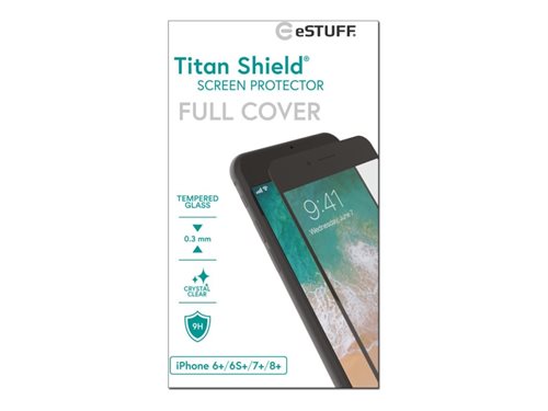 Bild av eSTUFF Titan Shield Fullcover - Skärmskydd för mobiltelefon - glass - frame color black (paket om 25) - för Apple iPhone 6 Plus, 6s Plus, 7 Plus, 8 P