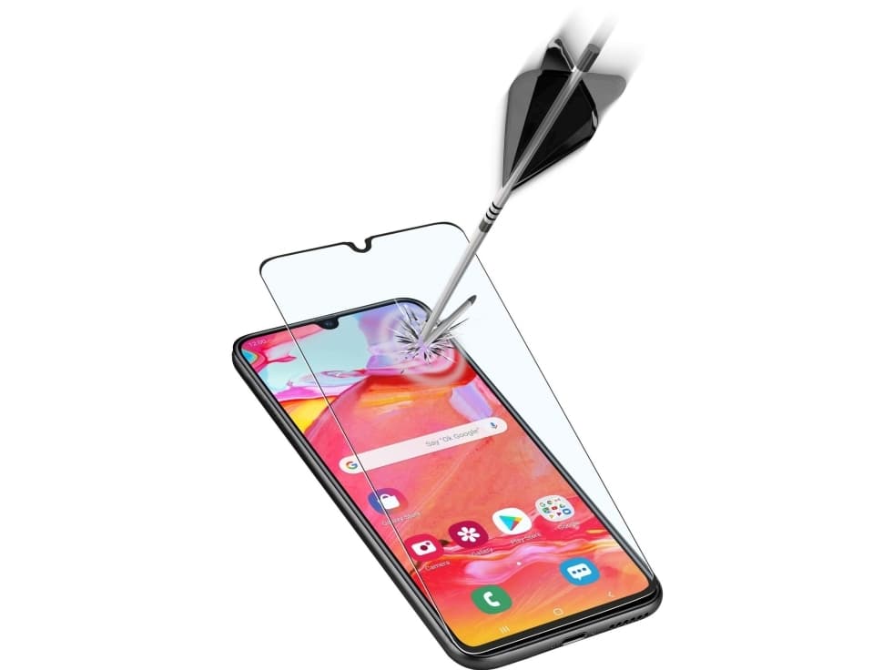 Cellularline TEMPGCABGALA70K, Blank skjermbeskytter, Mobiltelefon/smarttelefon, Samsung, Galaxy A70, Knus sikker, Svart, Gjennomsiktig