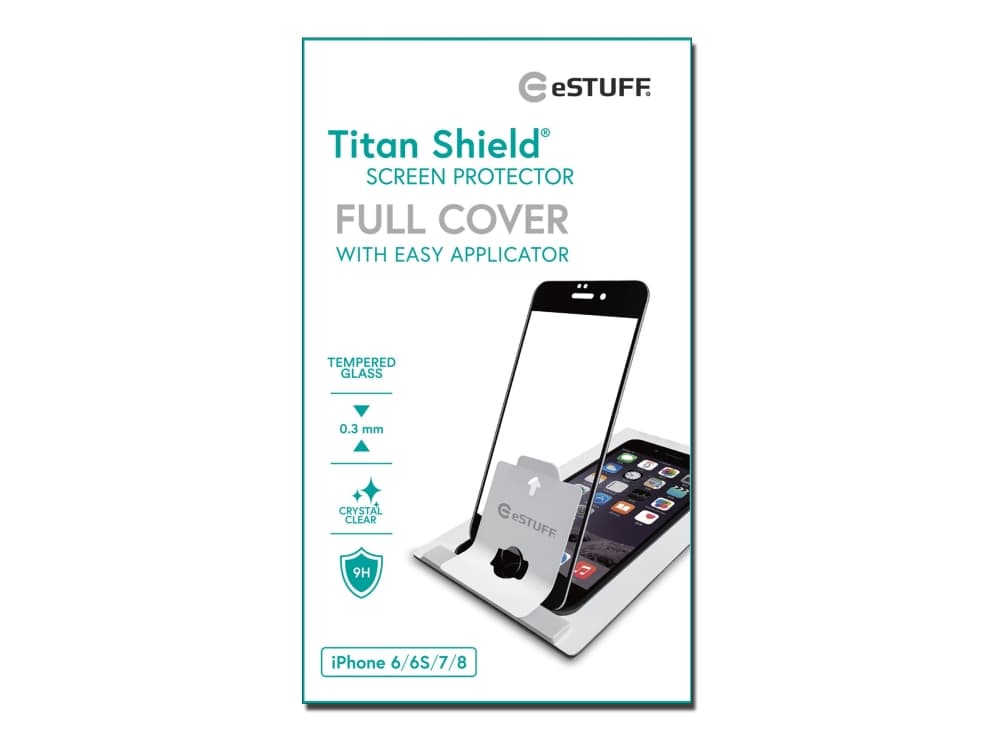 eSTUFF Titan Shield Fullcover - Skjermbeskyttelse for mobiltelefon - 4.7" - svart, gjennomsiktig - for Apple iPhone 6, 6s, 7, 8