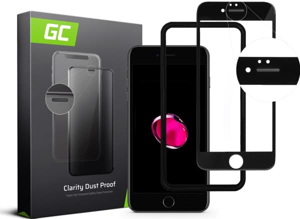 Green Cell Tempered Glass Green Cell Dust Proof GC Clarity for Apple iPhone 7 Plus, 8 Plus - Black + Applicator
