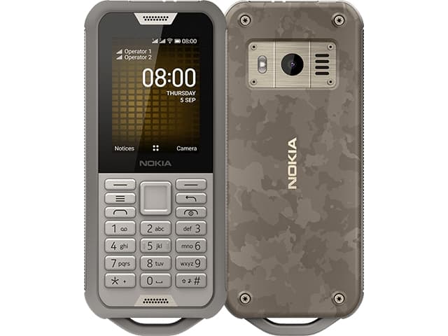 Nokia 800 Tough - Mobiltelefon - dual-SIM - 4G LTE - 4 GB - microSD slot - 320 x 240 pixlar - RAM 512 MB - 2 MP - KaiOS - ökensand