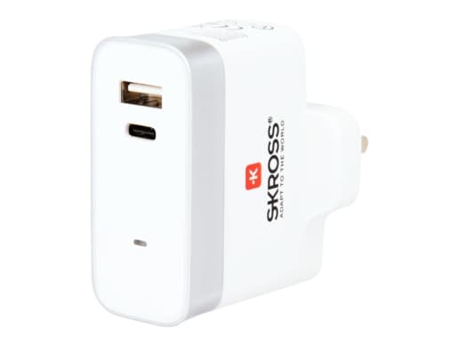 Skross UK USB Charger Type-C, Innendørs, AC, 5 V, 5,4 A, Grå, Hvit