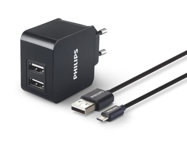 Philips USB-väggladdare DLP2307U/12, inomhus, AC, 5 V, Svart