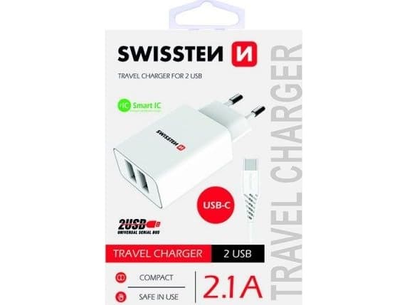 Swissten laddare 2x USB-A 2.1 A (22053000)