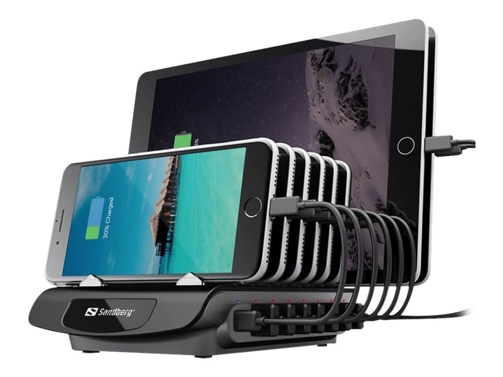 Sandberg - Laddningsstation - 72 Watt - 8 A - 8 utdatakontakter (USB, USB-C) - Storbritannien, Europa