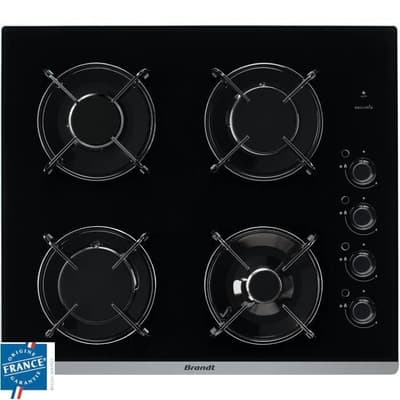 BRANDT BPG6413B-Gaskomfur-4 brændere-L 51 x D 58 cm-Glasbelægning-Sort
