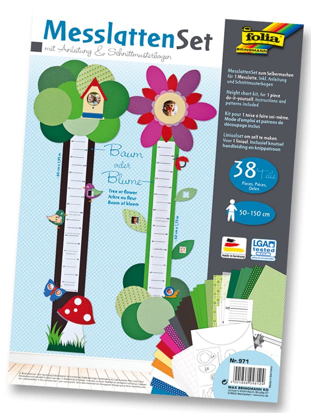 Høydemåler for barn 50-150 cm, 38 deler Tre/Blomst