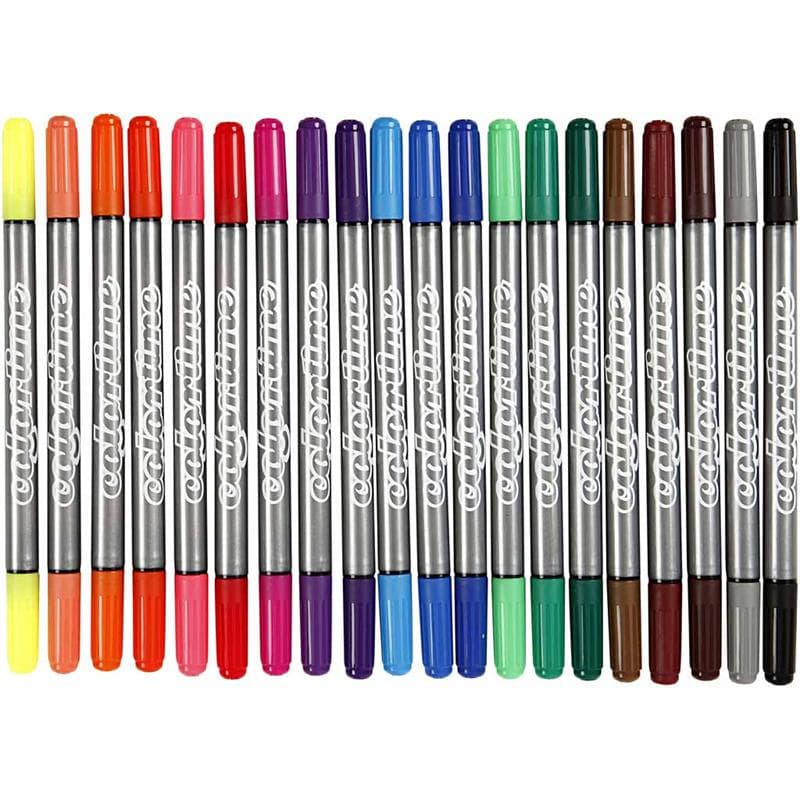 Tuschpennor Dubbelspets 20-pack Standardfärger