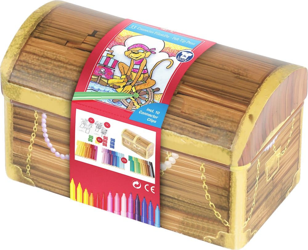 Tusj Connector Skattkiste Metalletui med 33 tusjer Faber-Castell