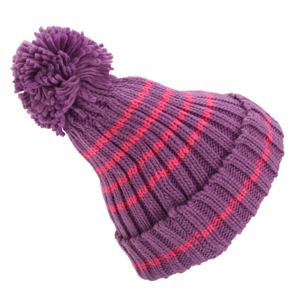 Childrens/Kids Girls Striped Winter Bobble Hat
