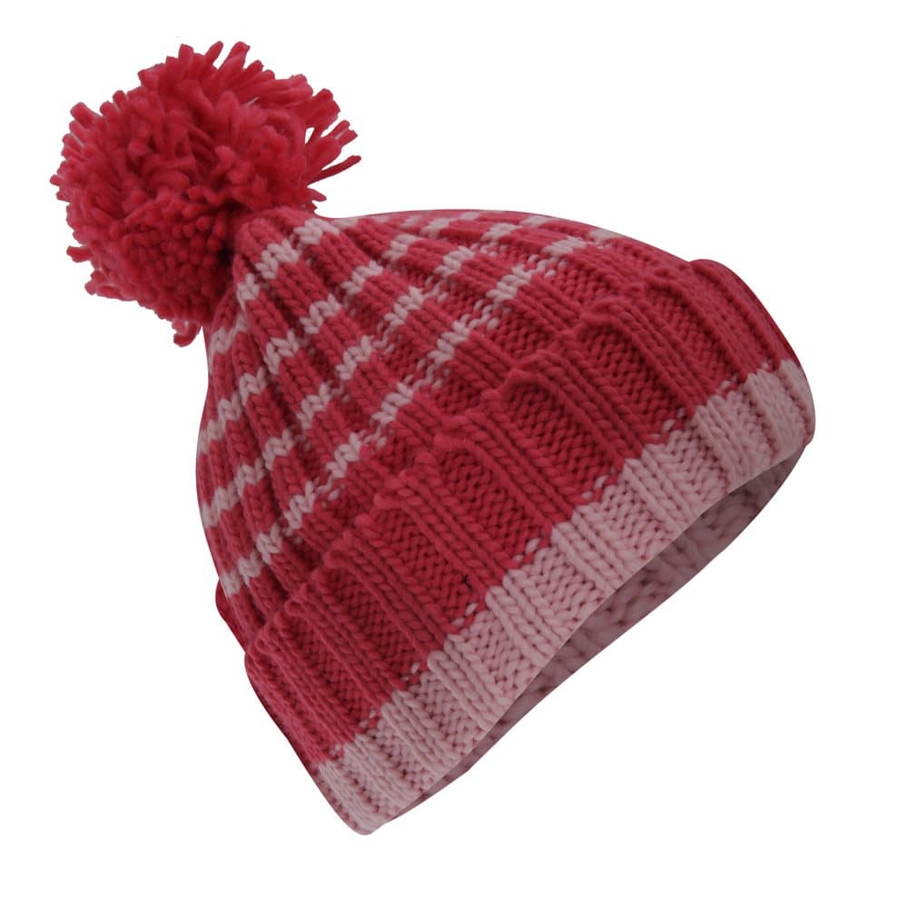 Childrens/Kids Girls Striped Winter Bobble Hat