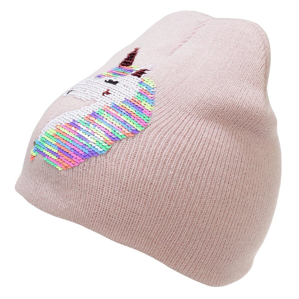 Childrens Girls Reversible Unicorn Sequins Beanie Hat