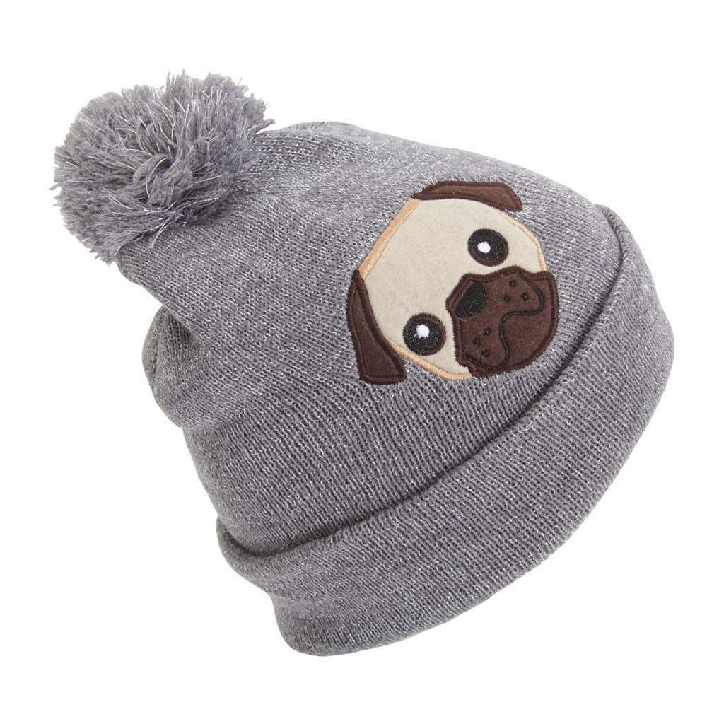Childrens Girls Animal Design Glitter Winter Beanie Hat With Pom Pom