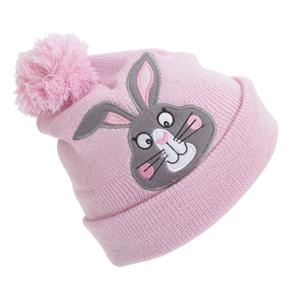 Childrens Girls Animal Design Glitter Winter Beanie Hat With Pom Pom