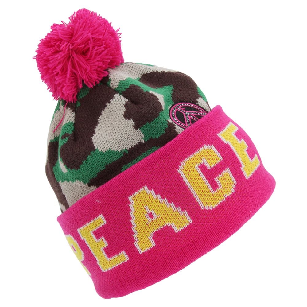 Childrens Girls Peace/Love Winter Bobble Hat