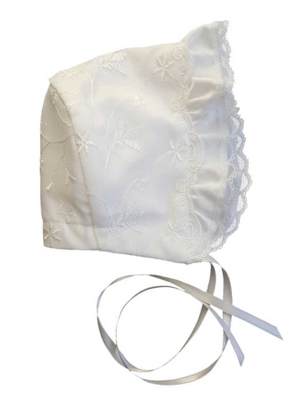 Christening bonnet in sweet lace in off white - Grace of Sweden design S ( C.68)