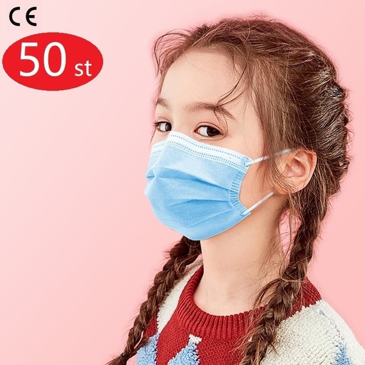50-pack CE-godkända Barn Munskydd Children Disposable Masks, ansiktsmasker (3-lager)