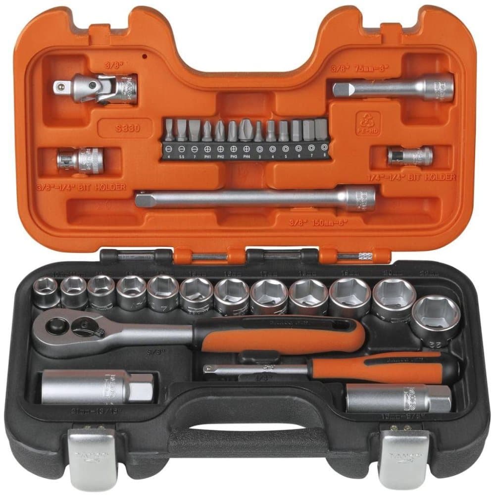 BAHCO Pipenøkkelsett 3/8 med 1/4 bits 34 stk S330