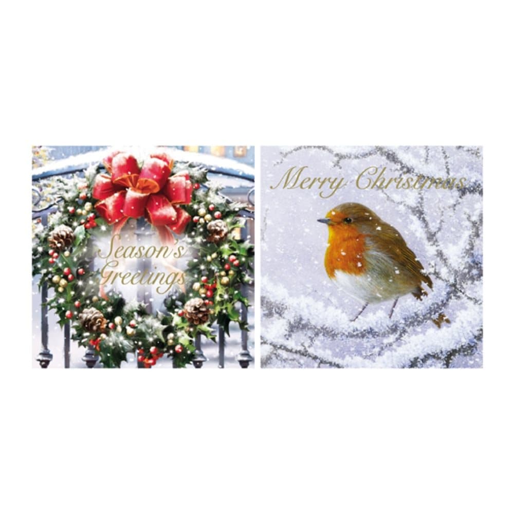 Eurowrap Christmas Acetate Cards With Wreath And Robin Designs (Box Of 24 Packs Of 12 Greetings Cards)