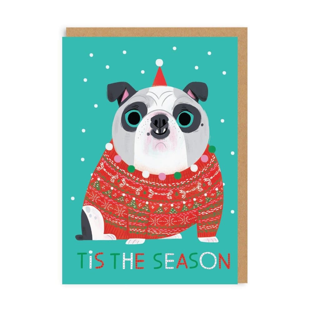 Ohh Deer Tis The Season Buldog Christmas Card