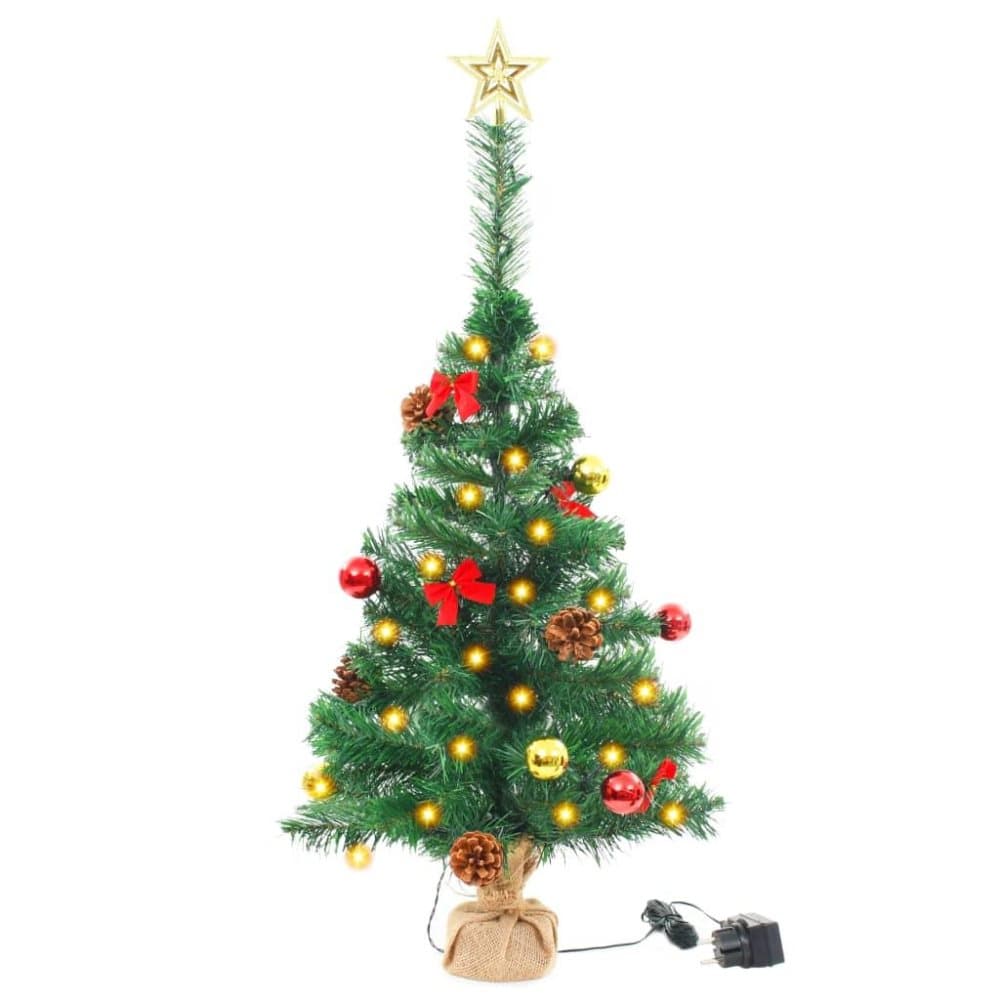 vidaXL Tekojoulukuusi koristeilla ja LED-valoilla 64 cm vihreä