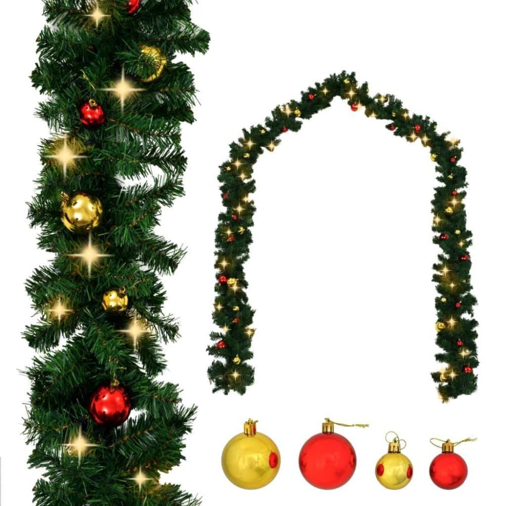 vidaXL juleguirlande dekoreret med kugler og LED-lys 10 m