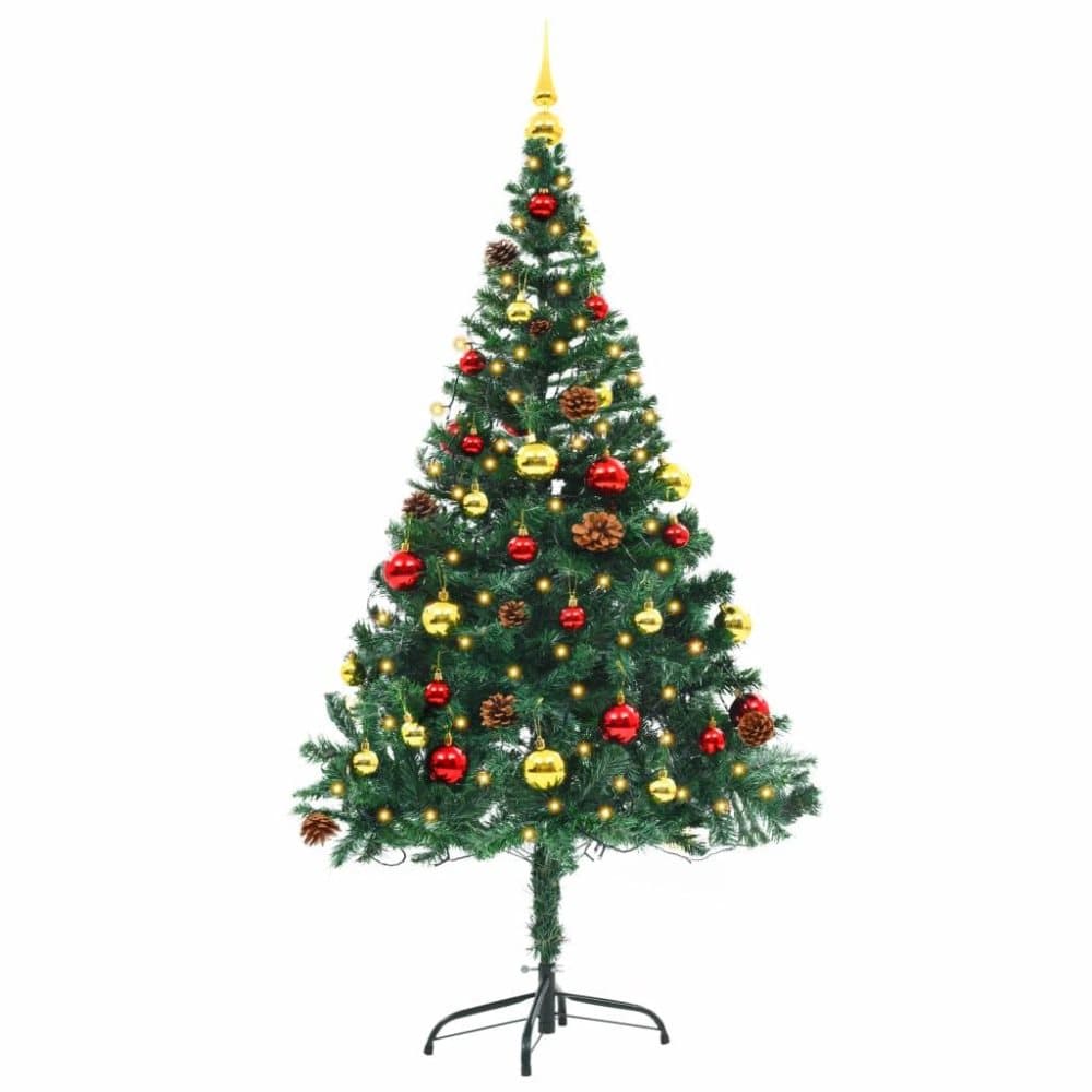 vidaXL Kunstig juletre dekorert med julekuler og LED 150 cm grønn