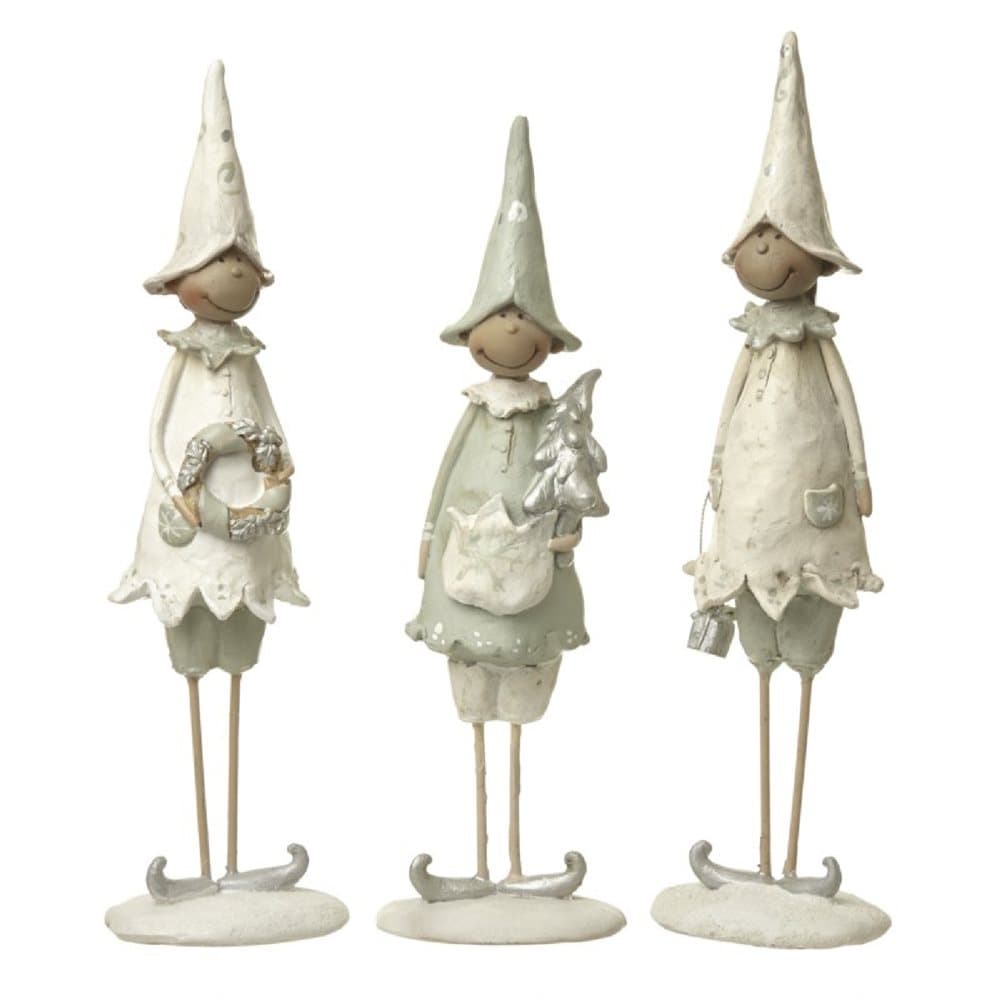 3 Adorable Standing White Dressed Elves