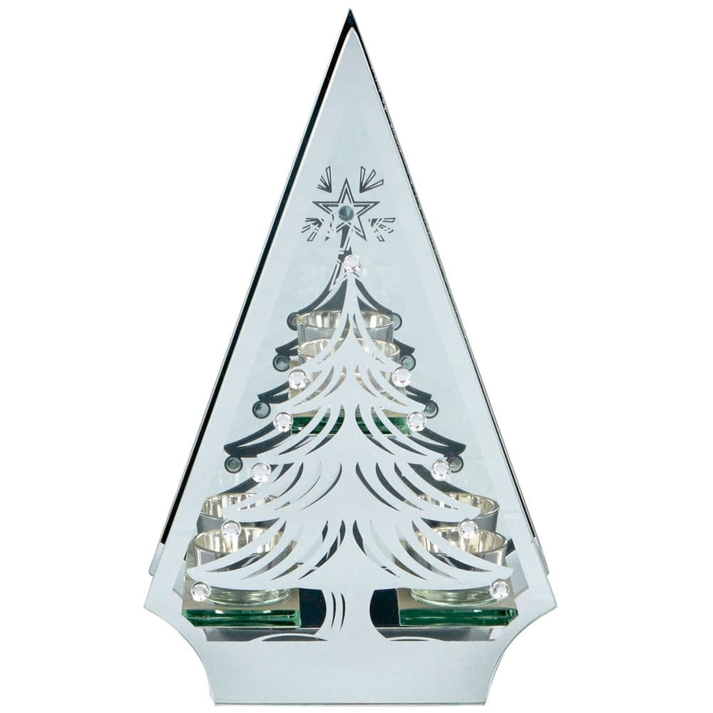 Christmas Shop Silver Tree Shape Triple Tea Light Holder
