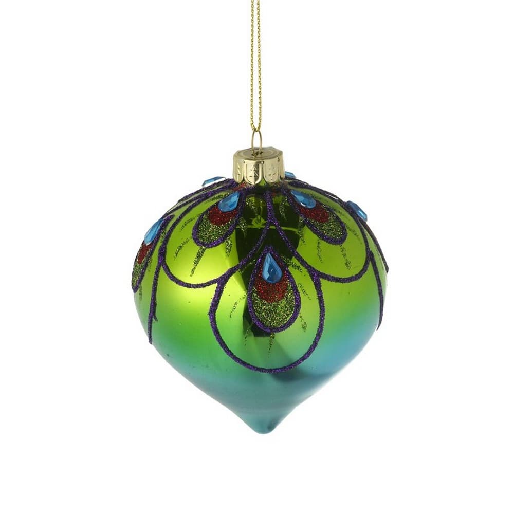 Colourful Glittery Peacock Glass Onion Bauble
